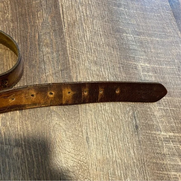 Vintage Brass Horse Branded Brown Leather Belt with Gold Buckle Sz Large to XL - Picture 4 of 7